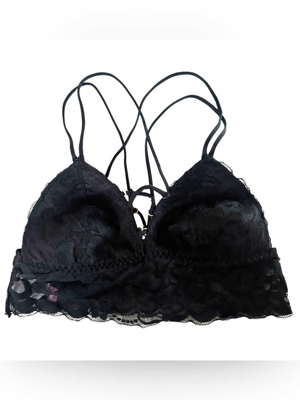 No Boundaries Black Lace Strappy Longline Bralette Size XS